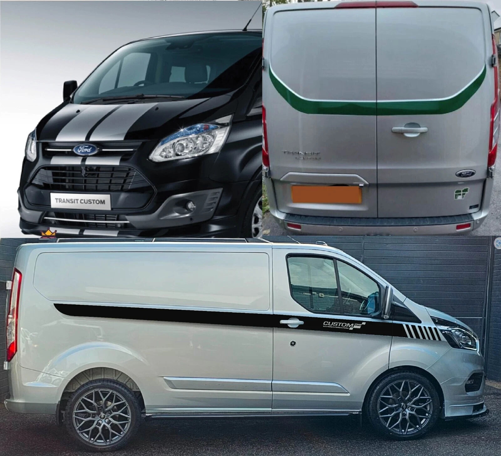 Fits Ford Transit Custom Graphics Side Stripe Wing Bonnet Rear Decals Sport