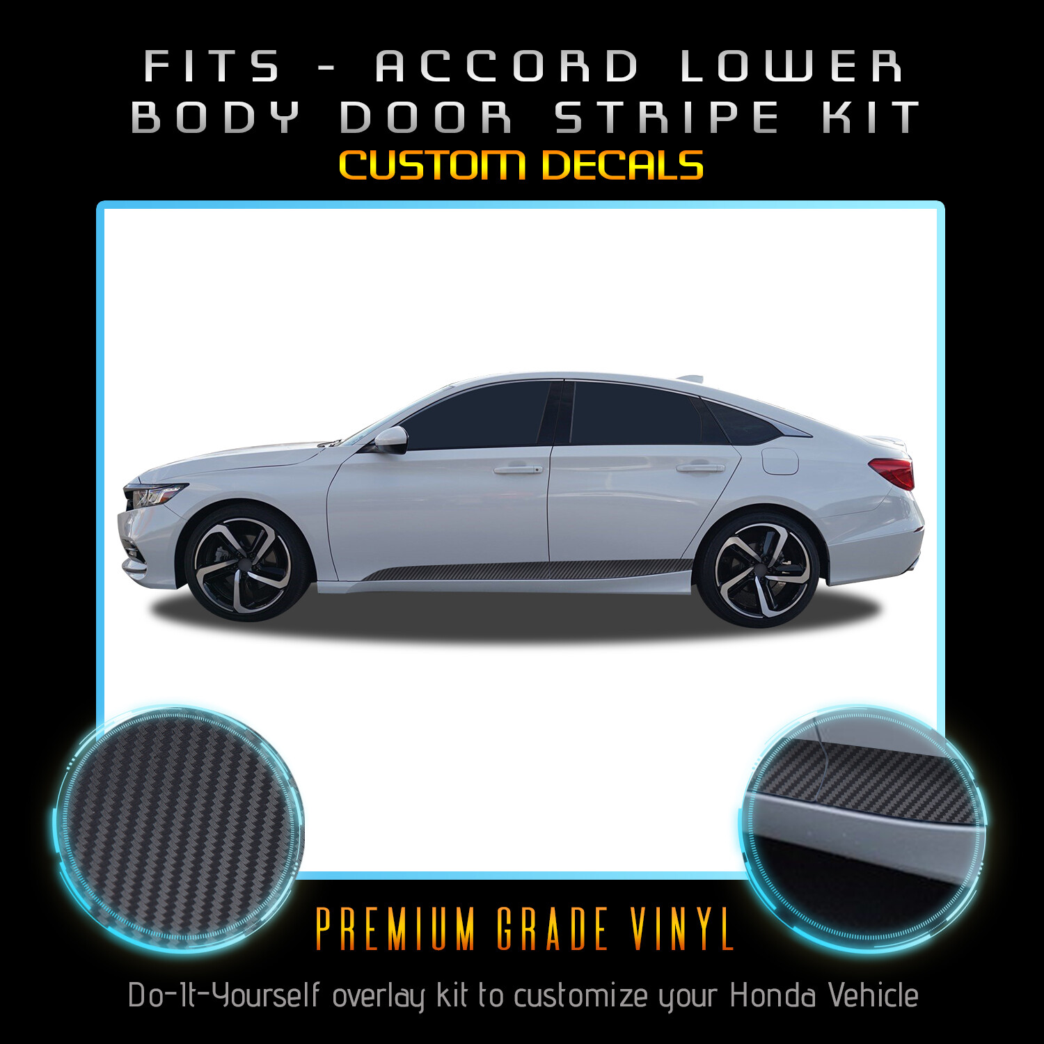 For 2018-2020 Honda Accord Lower Doors Stripe Accent Decal – Matte Carbon Fiber