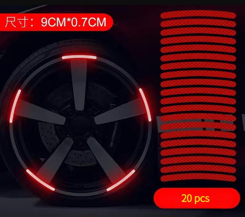 20P Reflective Car Wheel Decorative Stripe Stickers, Night Safety Warning Red/if