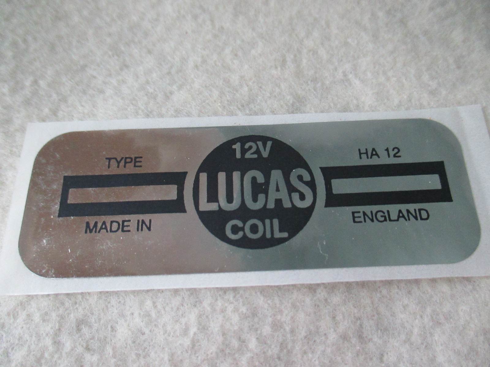 Lucas Coil 12V Silver/Black Decal Sticker 3″x 1″ Great Britain NEW