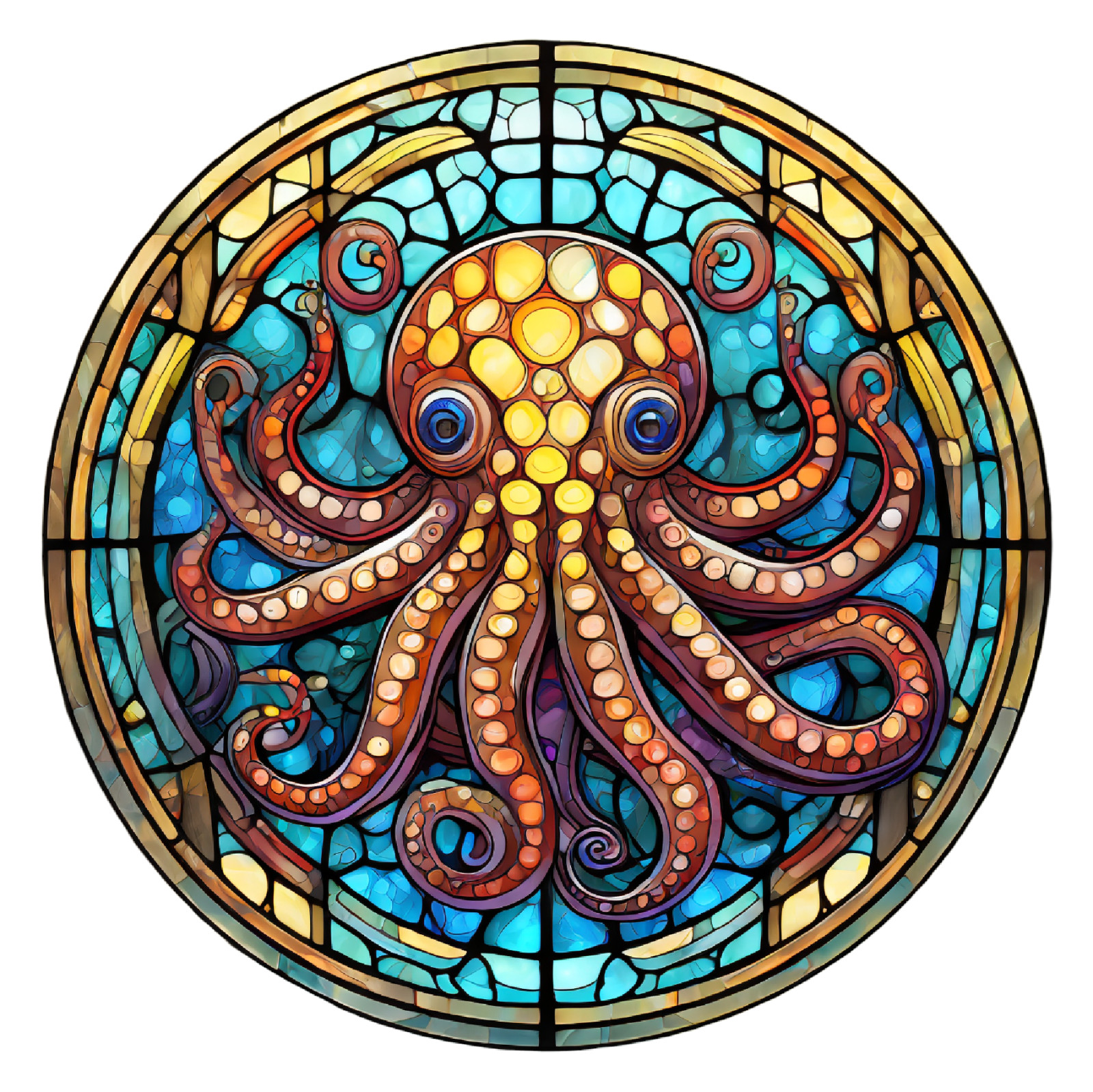 Octopus Sticker 4″ Colorful Mosaic Rainbow Vivid Rainbow Tenacles Ocean Orange