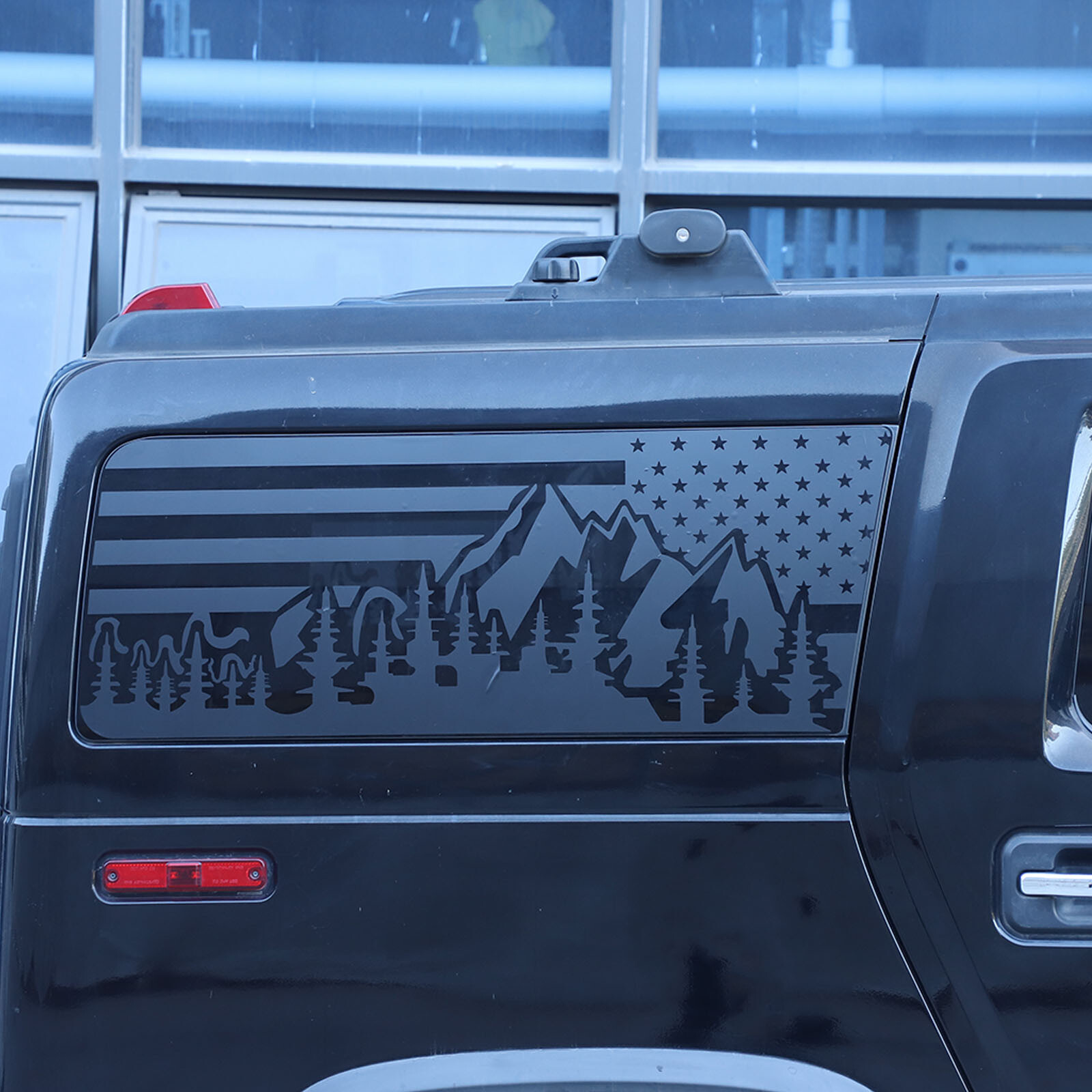2pcs Rear Side Window American Flag & Landscape Decal Fits 2003-2009 Hummer H2