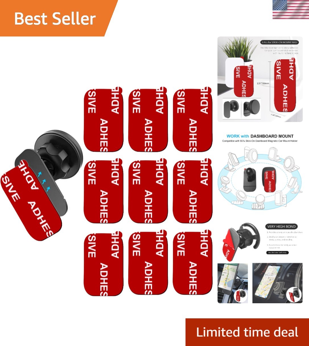 Universal Fit 9-Pcs Sticky Adhesive for Stronger Car Mounts & Accessories