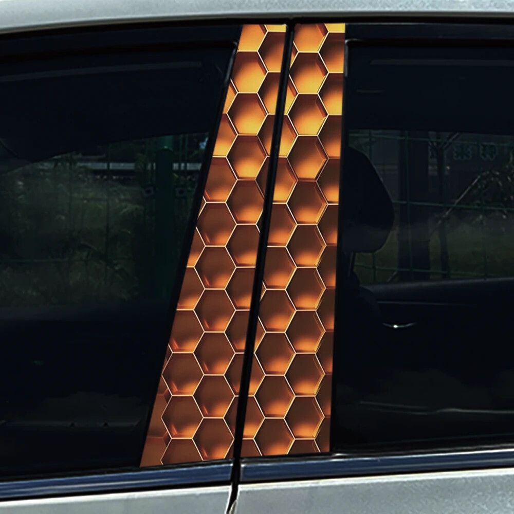2x Yellow Black Honeycomb Auto B Pillar Waterproof Cover Car Doors Pillar Decals