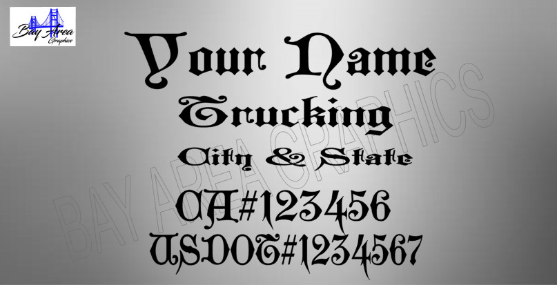 TRUCK DOOR COMMERCIAL DECALS CUSTOM Gothic Style Font ONE COLOR OUTDOOR VINYL X2
