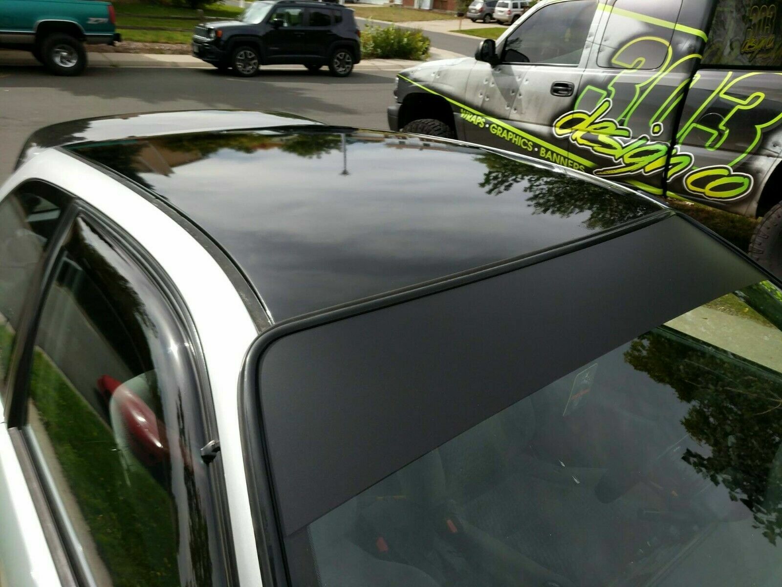 Windshield Banner Visor Sunblock Universal Matte Black Tesla Fit r4