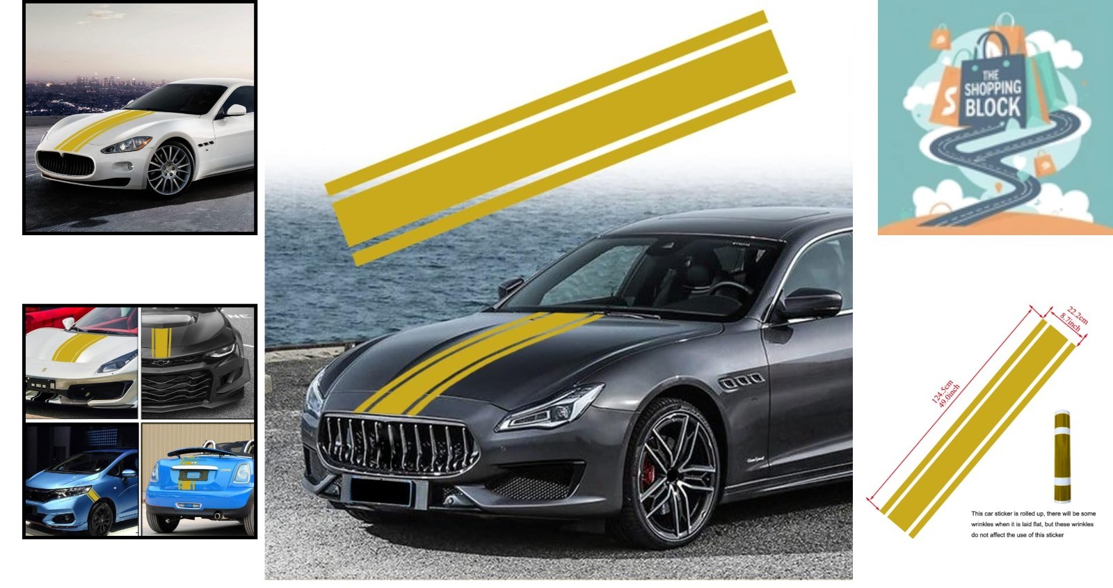 Gold 49×8.7 in Car Racing Stripes Vinyl Decal Waterproof