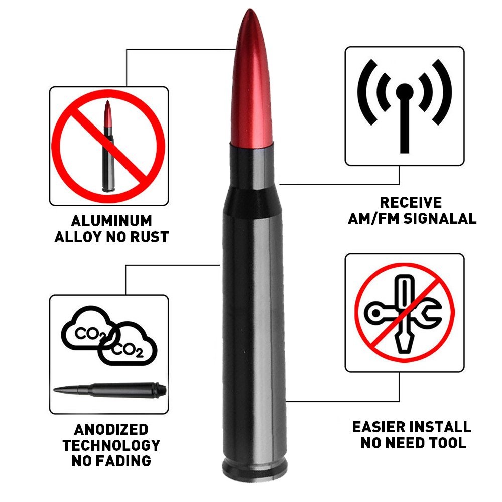 1/2set Bullet Style 0.5 Cal Red Antenna Mast Power for CHEVY SILVERADO Ford F150