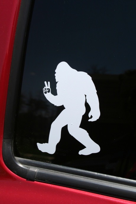 Bigfoot Flashing Peace Sign die-cut window sticker, Buy 2 get 1 FREE offer!