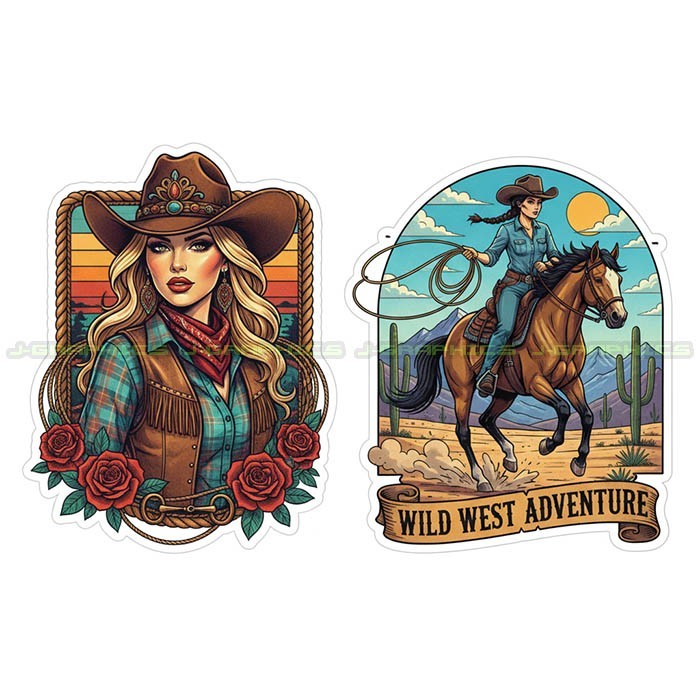 Cowgirl Vinyl Decal Sticker Country Western Southern boots 2 pack C