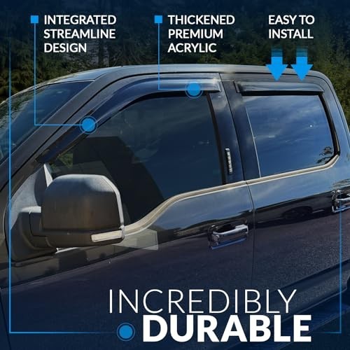4 Pcs Car Window Rain Guards Dark Smoke Acrylic Tape On Deflectors Visors