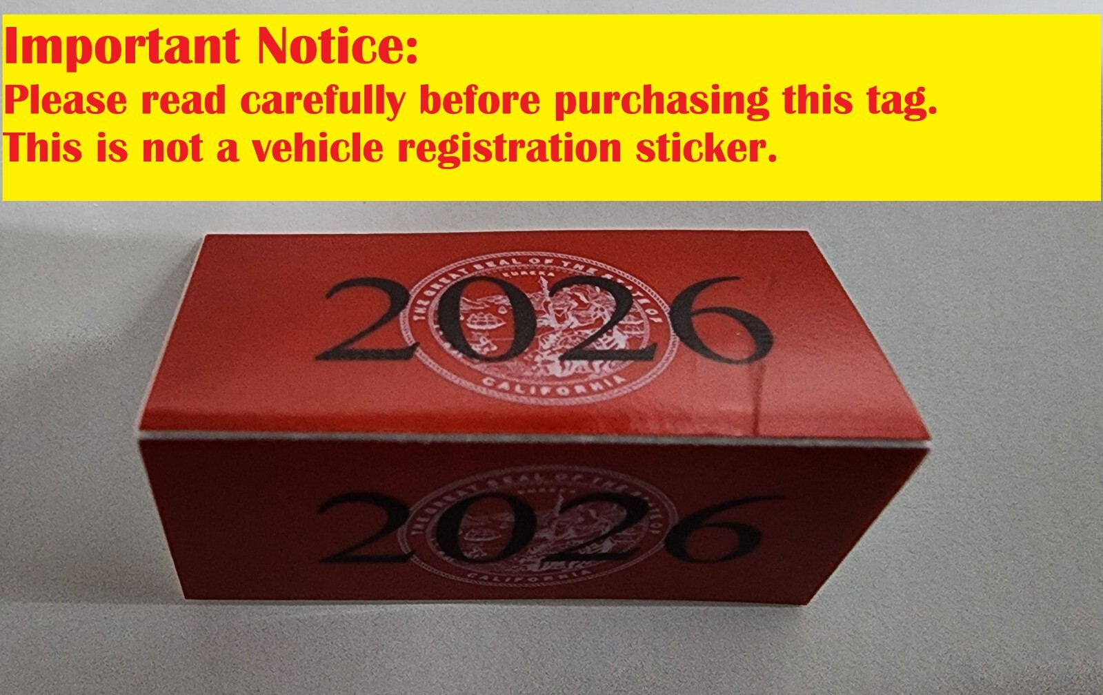 NOT A REGISTRATION TAG – DMV STICKER CVRA 2026 RED California Commercial Vehicle