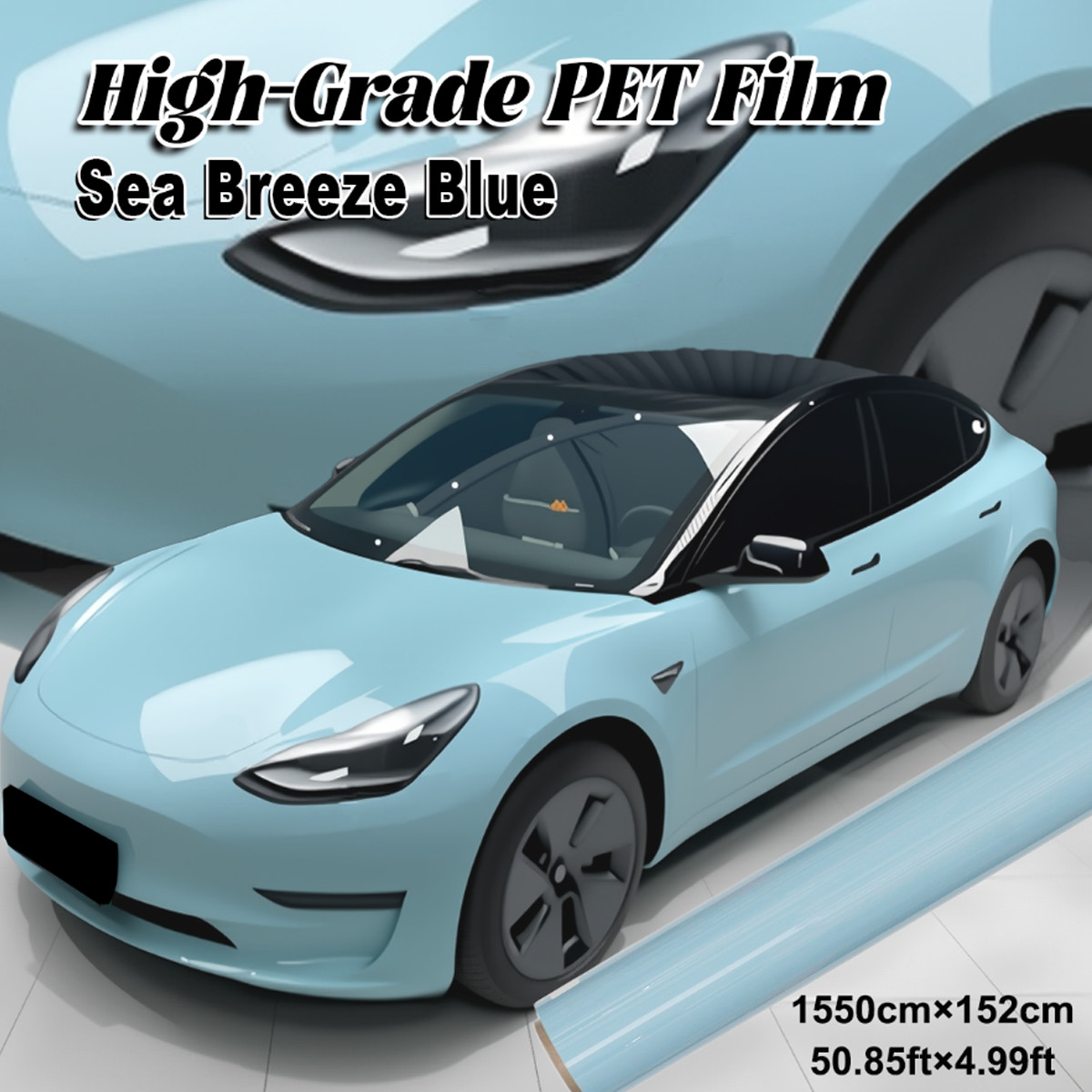 5FTx50FT PET Crystal Sea Breeze Blue Vinyl Wrap Self-Adhesive Air Release