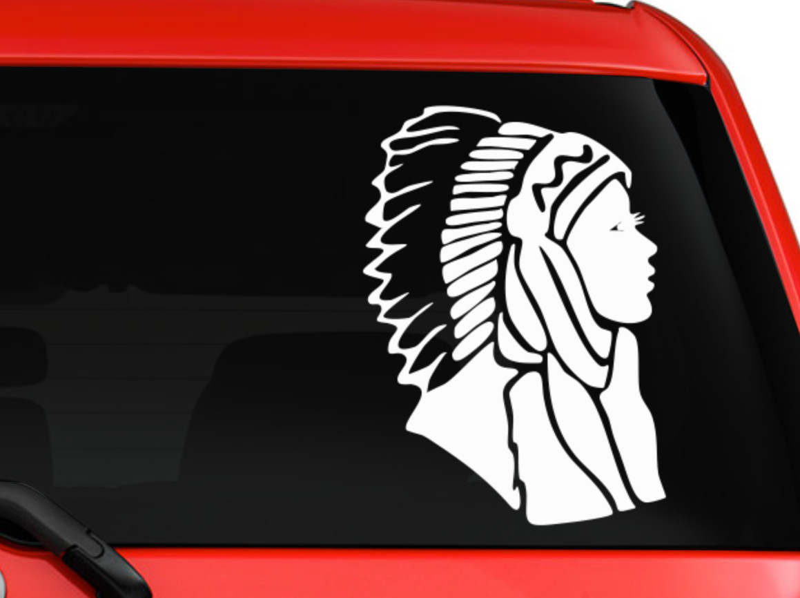 Beautiful Native American Woman on car Truck SUV Laptop 6″ White