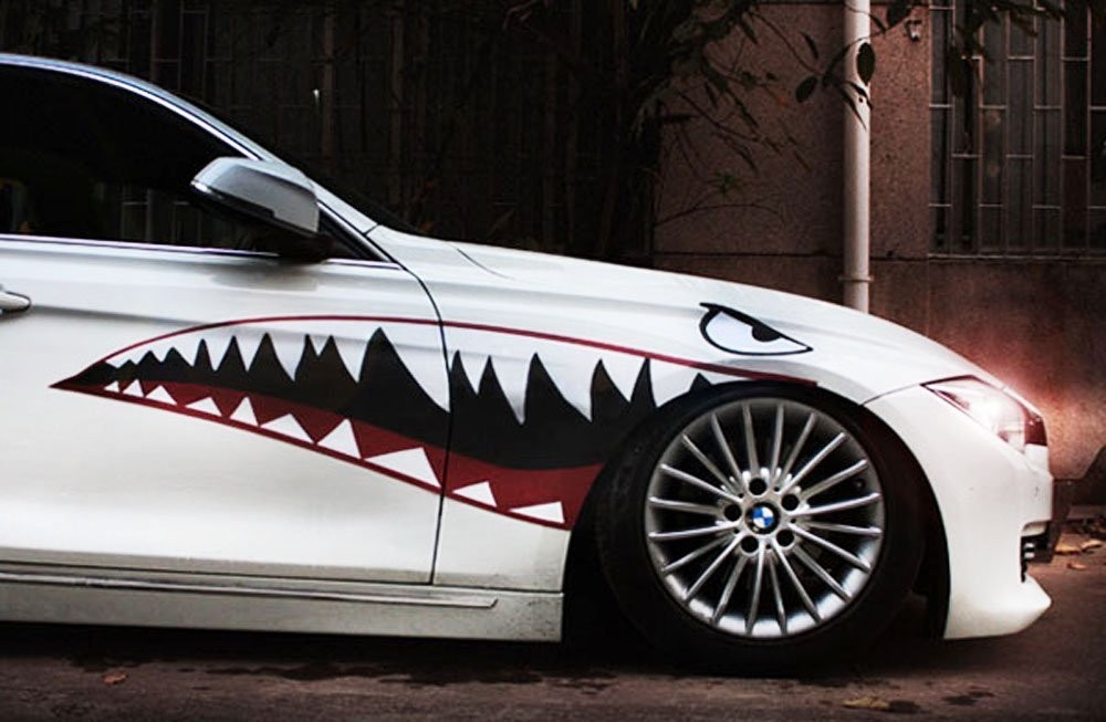 Complete Set 60″ Full Size Shark Mouth w/ Eye Die-Cut Vinyl Decals For Car Truck