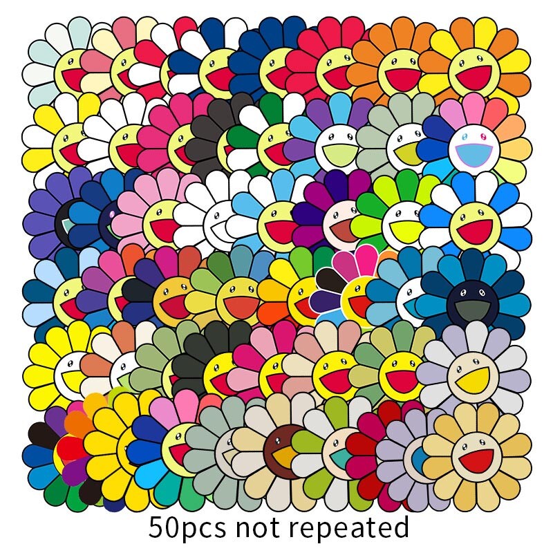 50 Pack Sticker Bomb Takashi Murakami Flower Rainbow Skateboard Laptop Decals