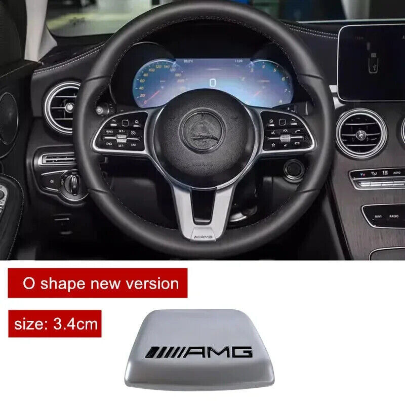 For AMG GLC C43 C350E Steering Wheel Emblem 3D Badge Squared Base Chrome Black