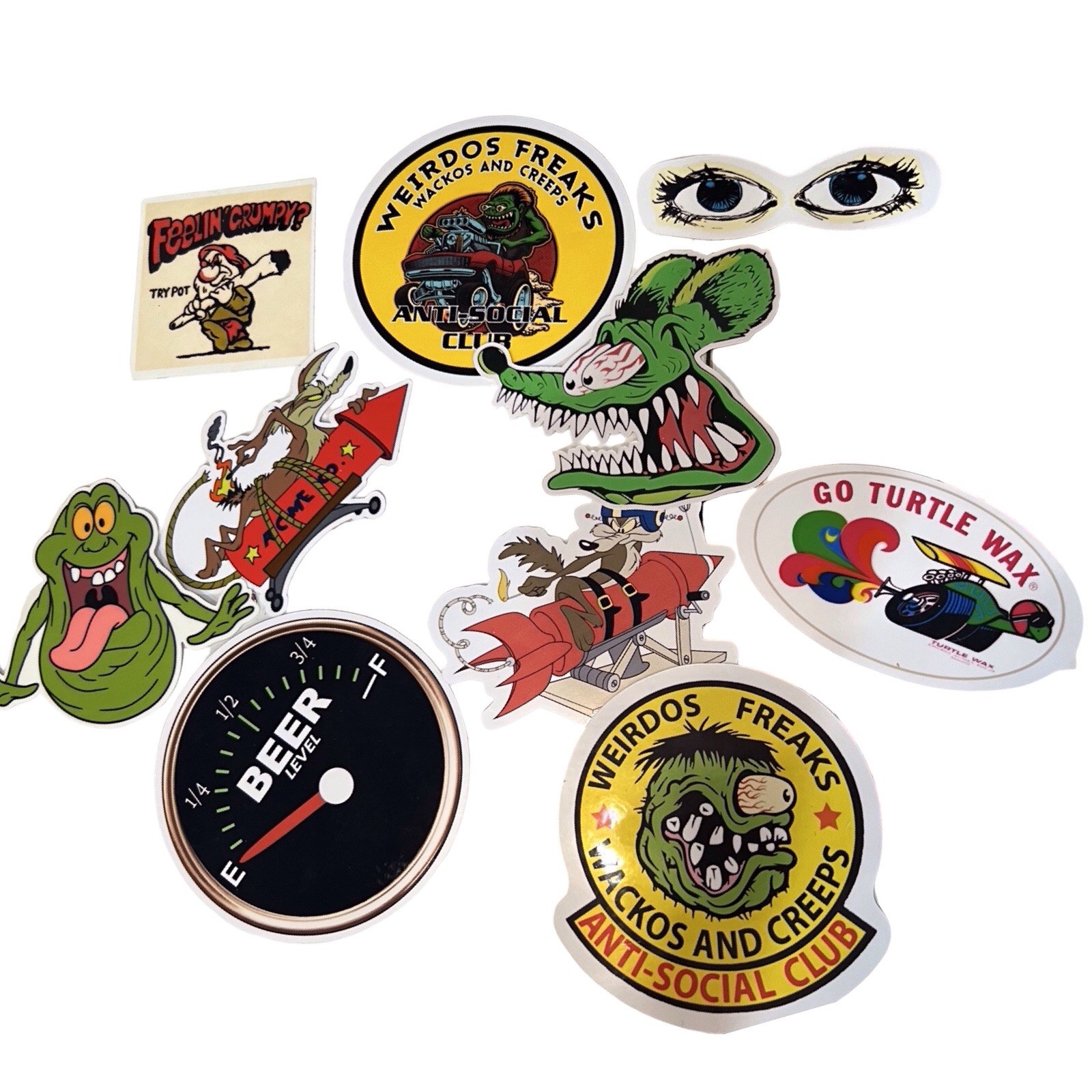 Retro RAT Fink Hot Rod Stickers Imperfect Print And Cuts 3 For 1