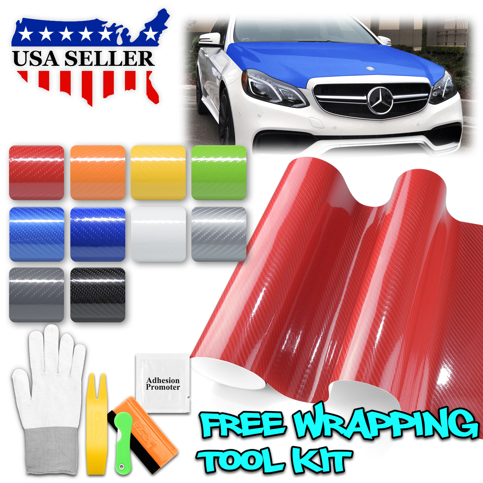 *7D Premium High Gloss Carbon Fiber Vinyl Wrap Bubble Free Air Release Decal 6D