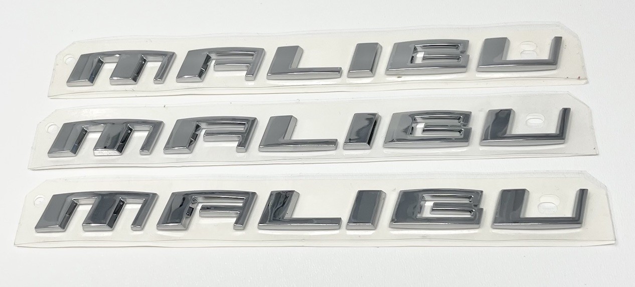 Lot Of 3 Identical Chevrolet Malibu Letters Emblem Decal Stickers Open Package