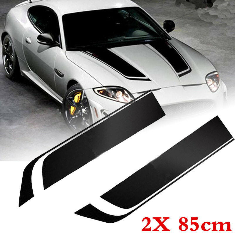 2PCS Car Hood Bonnet Stickers Black Racing Sports Stripe Vinyl Graphics Decals