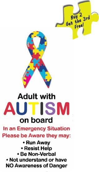 Autistic Adult On Board With Autism Awareness Decal 3.25″x6.25″ p425 Buy 2 Get 3