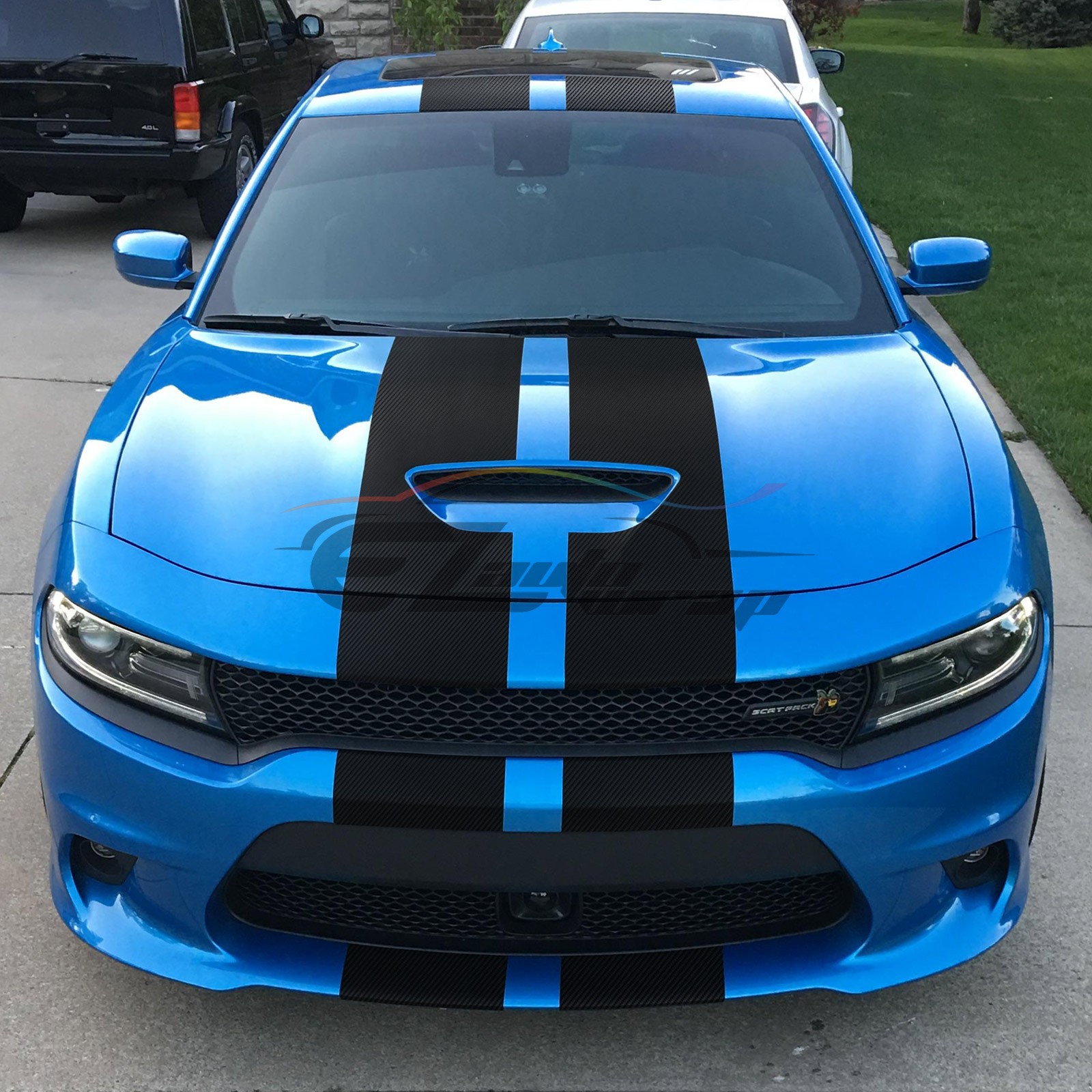 3D Matte Carbon Fiber Racing Stripes Vinyl Wrap Rally Sticker 25FT/50FT Long