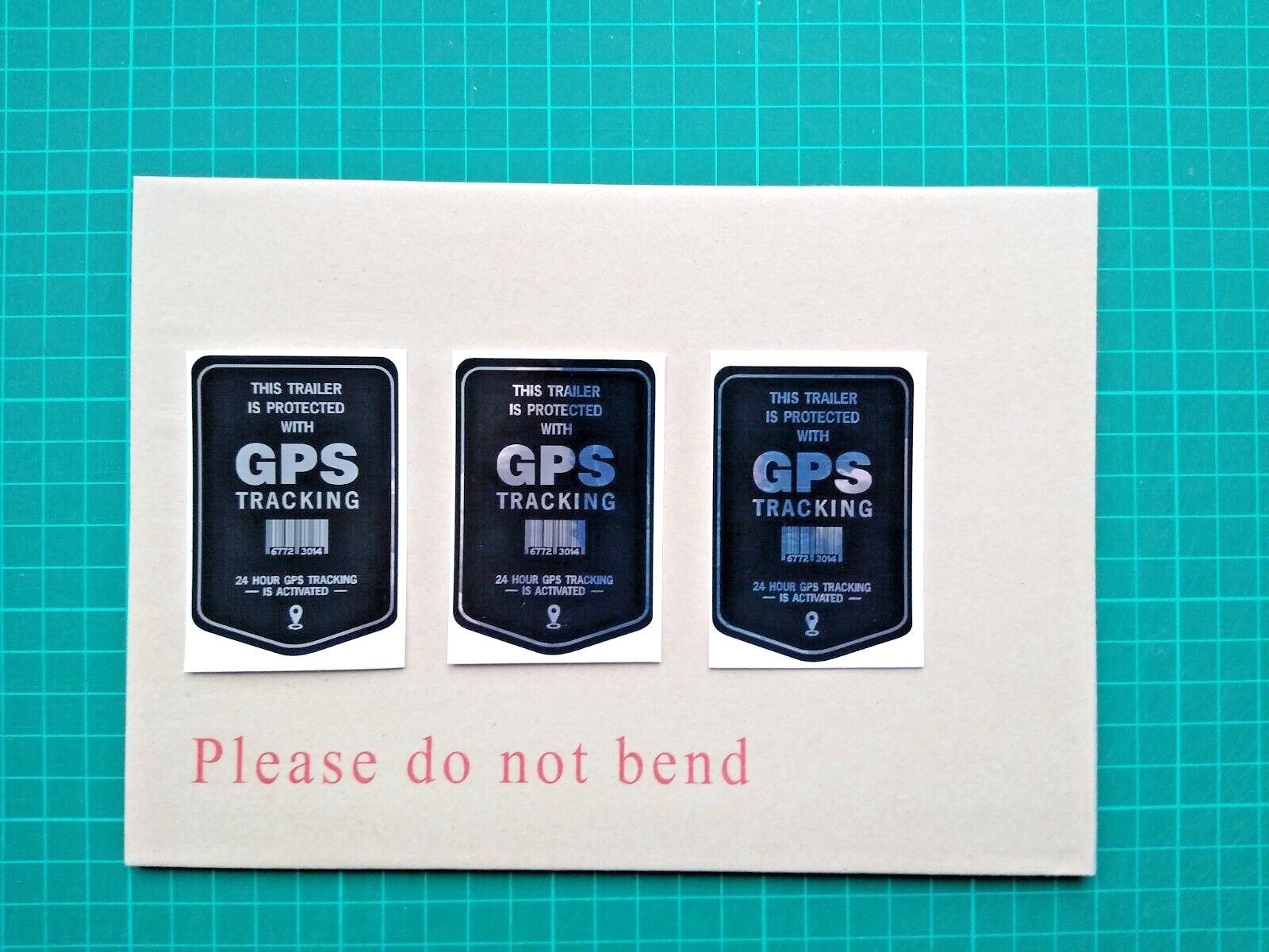 3 x Trailer GPS Tracking Stickers – Polished Mirror Silver & Black Security