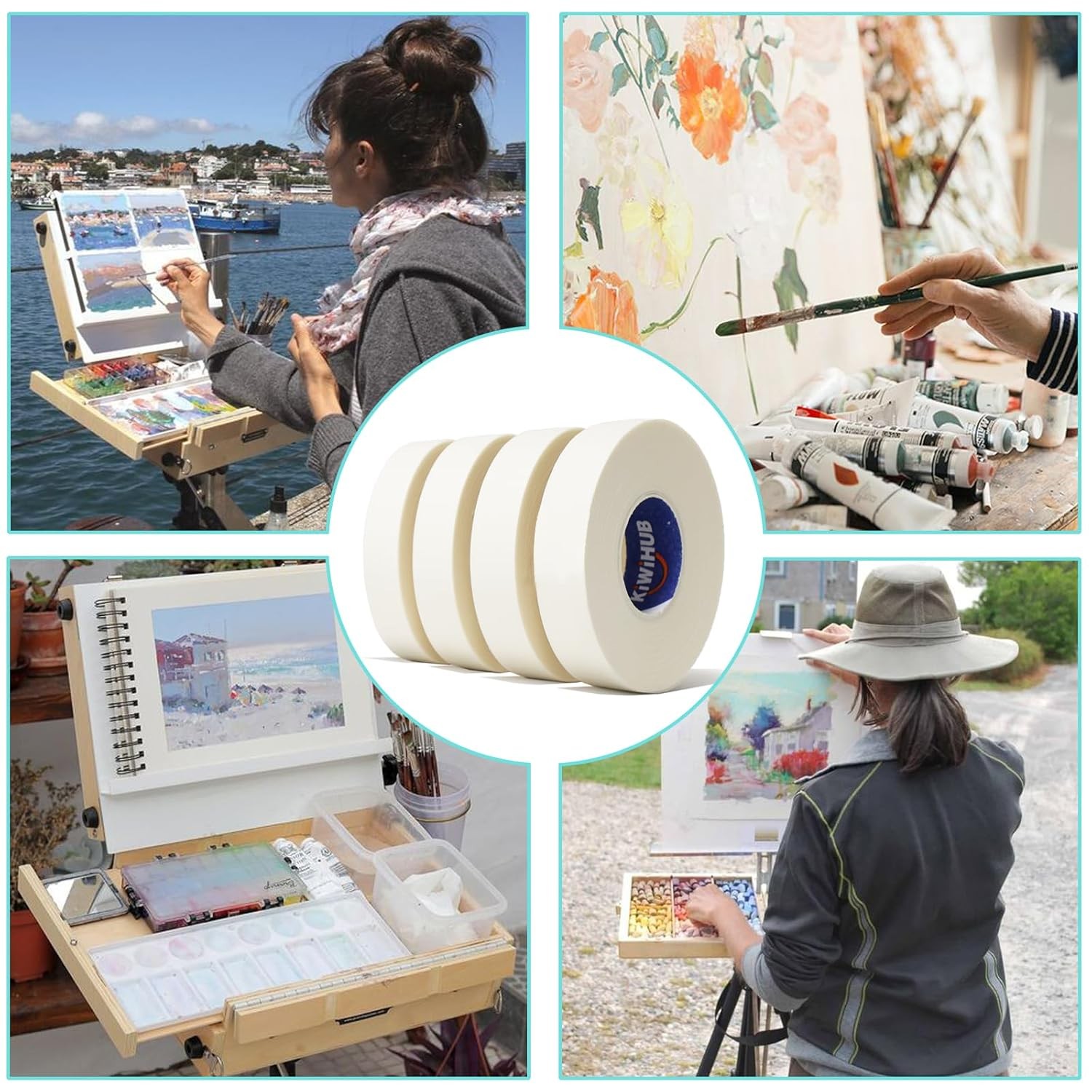 4 Packs Artist Tape for Watercolor Paper – White Masking Artists 1inch,