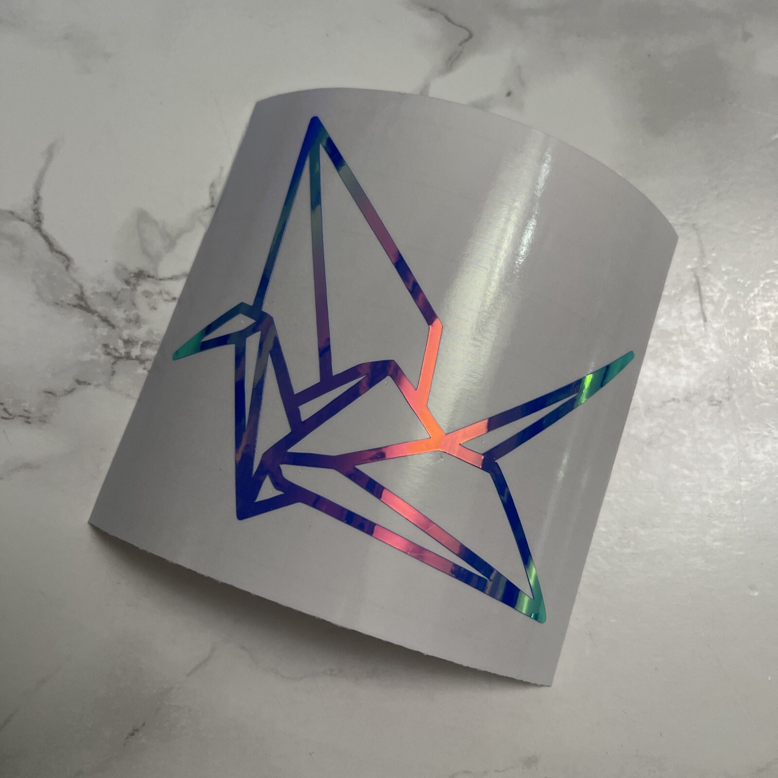 ONE Origami Paper Crane Outline Car Wall Vinyl Window Decal Sticker, Iridescent