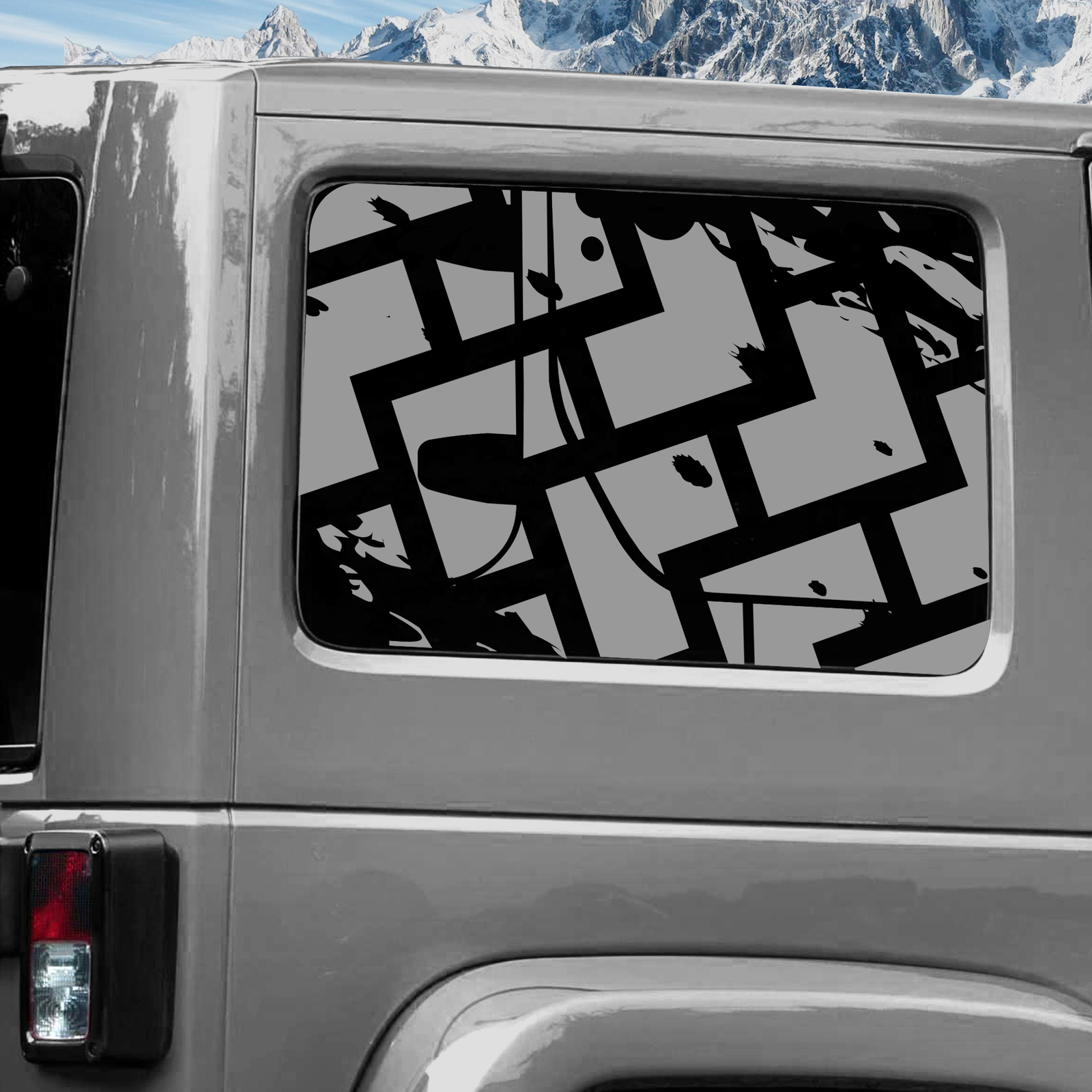 Rear Window Wrap Graphic Decal for Jeep Wrangler 2011-2020 TRACKS SILVER