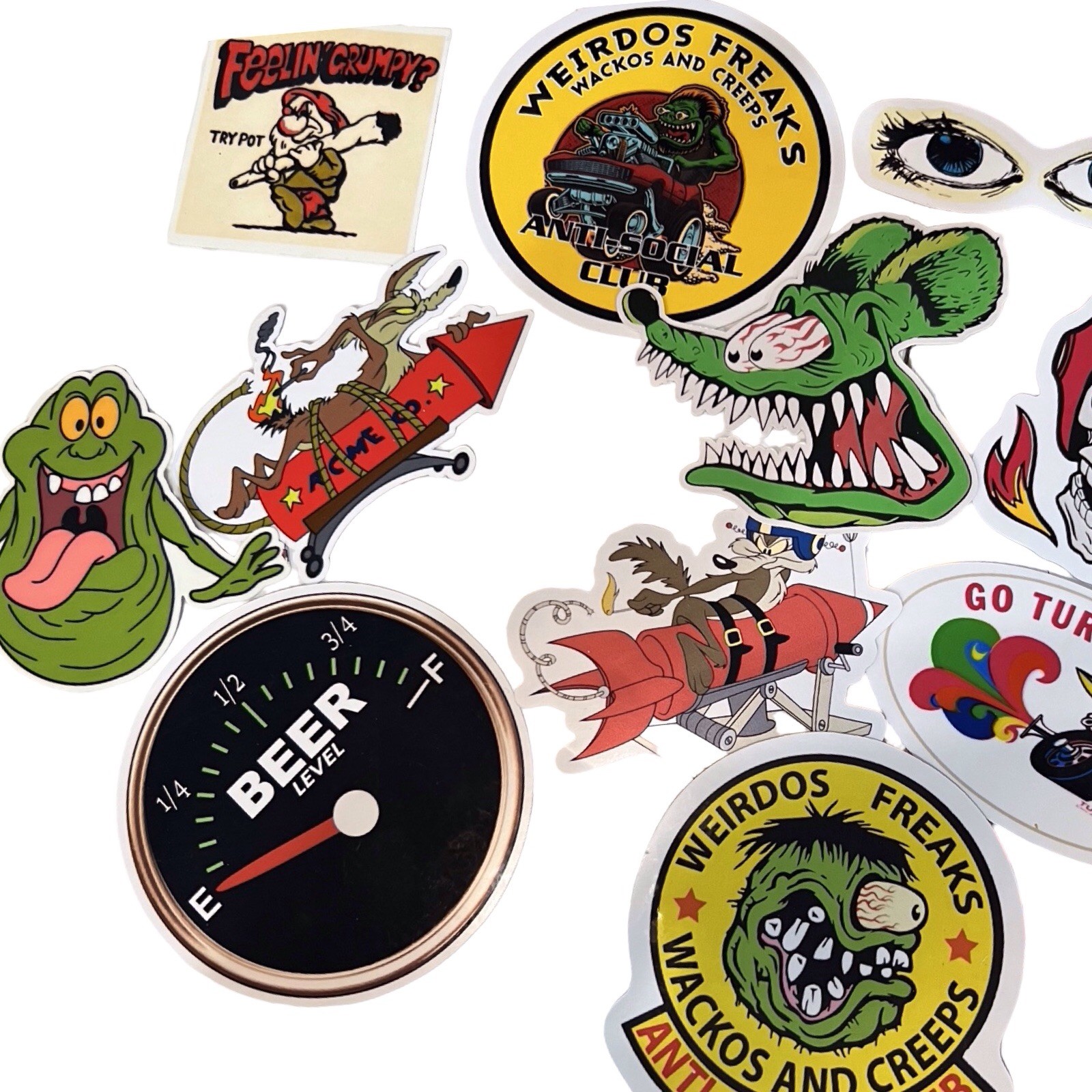 Retro RAT Fink Hot Rod Stickers Imperfect Print And Cuts 3 For 1
