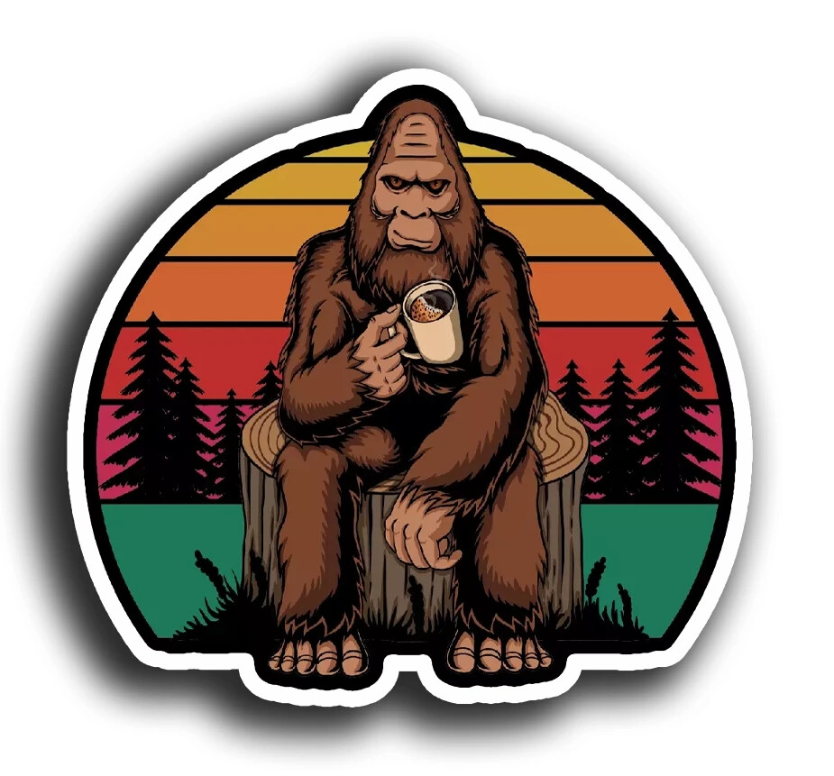 Bigfoot Coffee Drinker Camping Vinyl Yeti Sasquatch Decal Sticker 5″