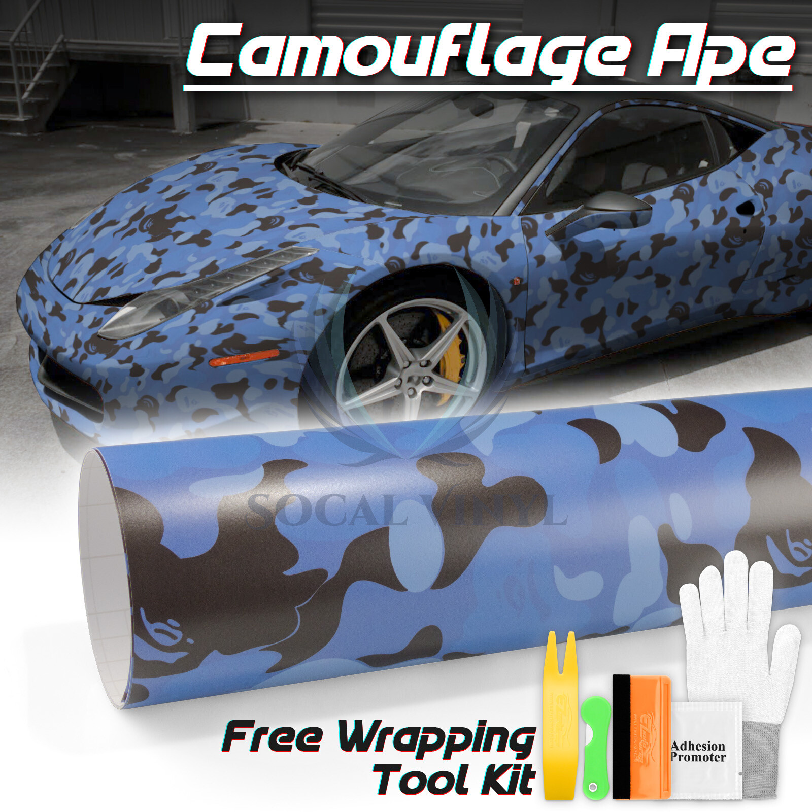 Camouflage Ape Camo Dark Blue Black Car Auto Vinyl Wrap Sticker Decal Sheet Film