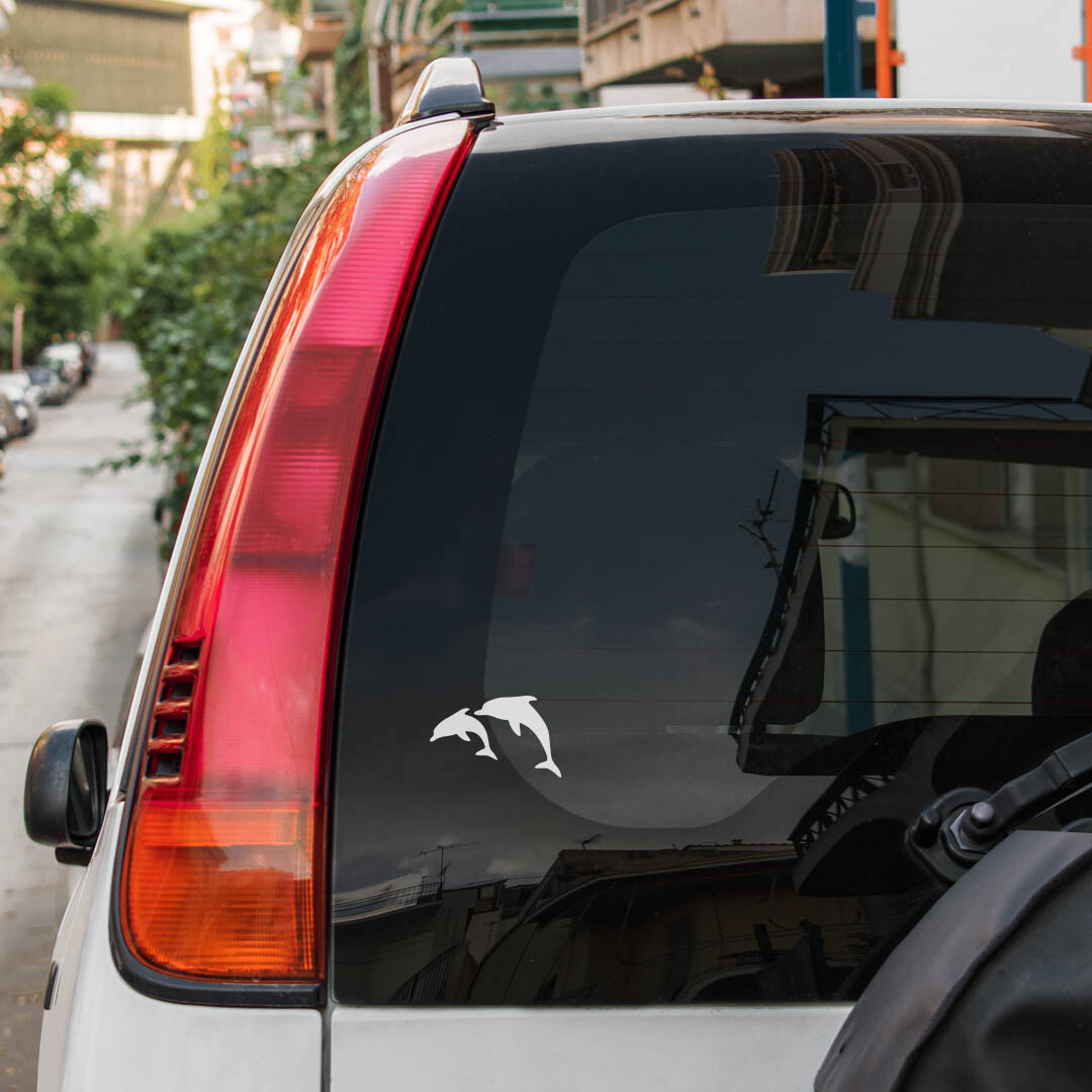 Dolphins Swimming|Cute|Silhouette|Vinyl Sticker|Decal for Window|Laptop|Car