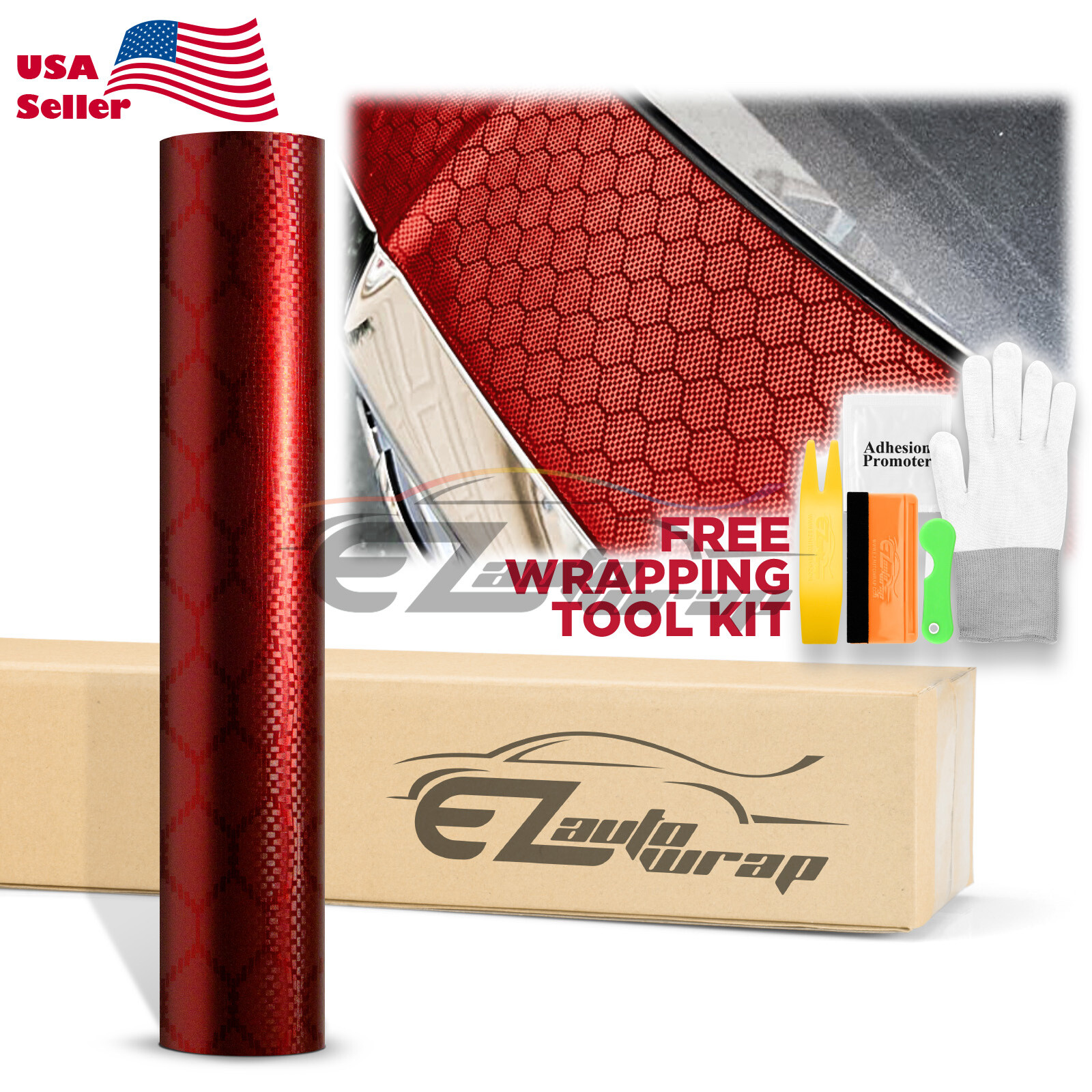 Honeycomb Carbon Fiber Satin Dark Red Hex Auto Sticker Decal Vinyl Wrap Sheet