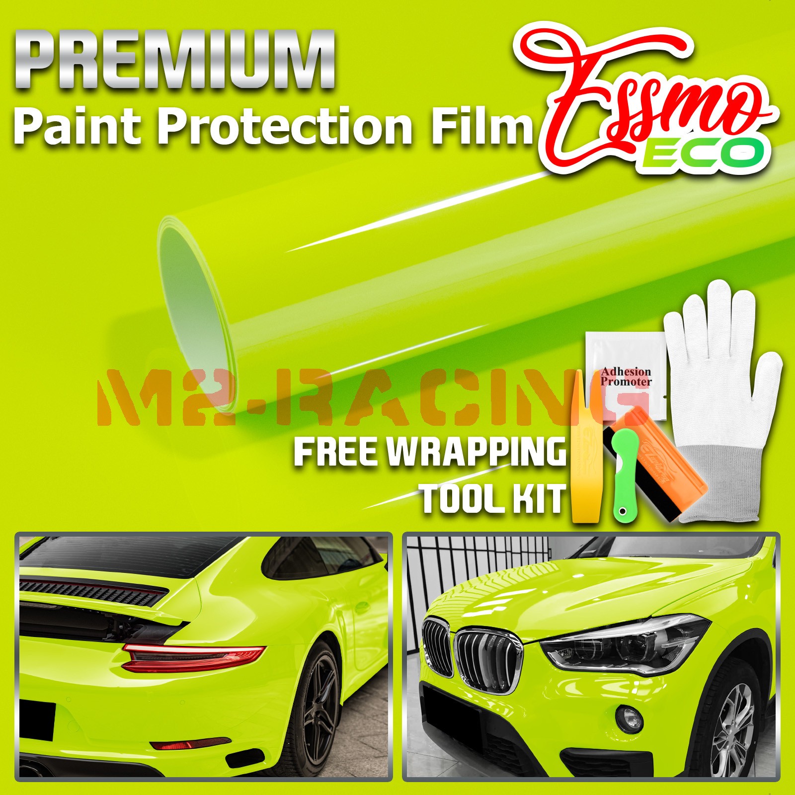 5FTx7FT PPF Apple Green Gloss Color Vinyl Paint Protection Film Scratch Car Wrap