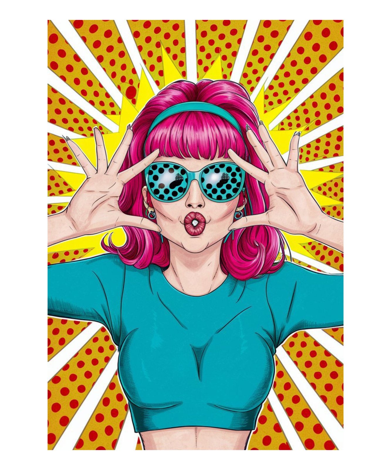 Pop Art Girl Sticker 3″ Funny Silly Cute Sexy Red Head Sunglasses Retro Comic