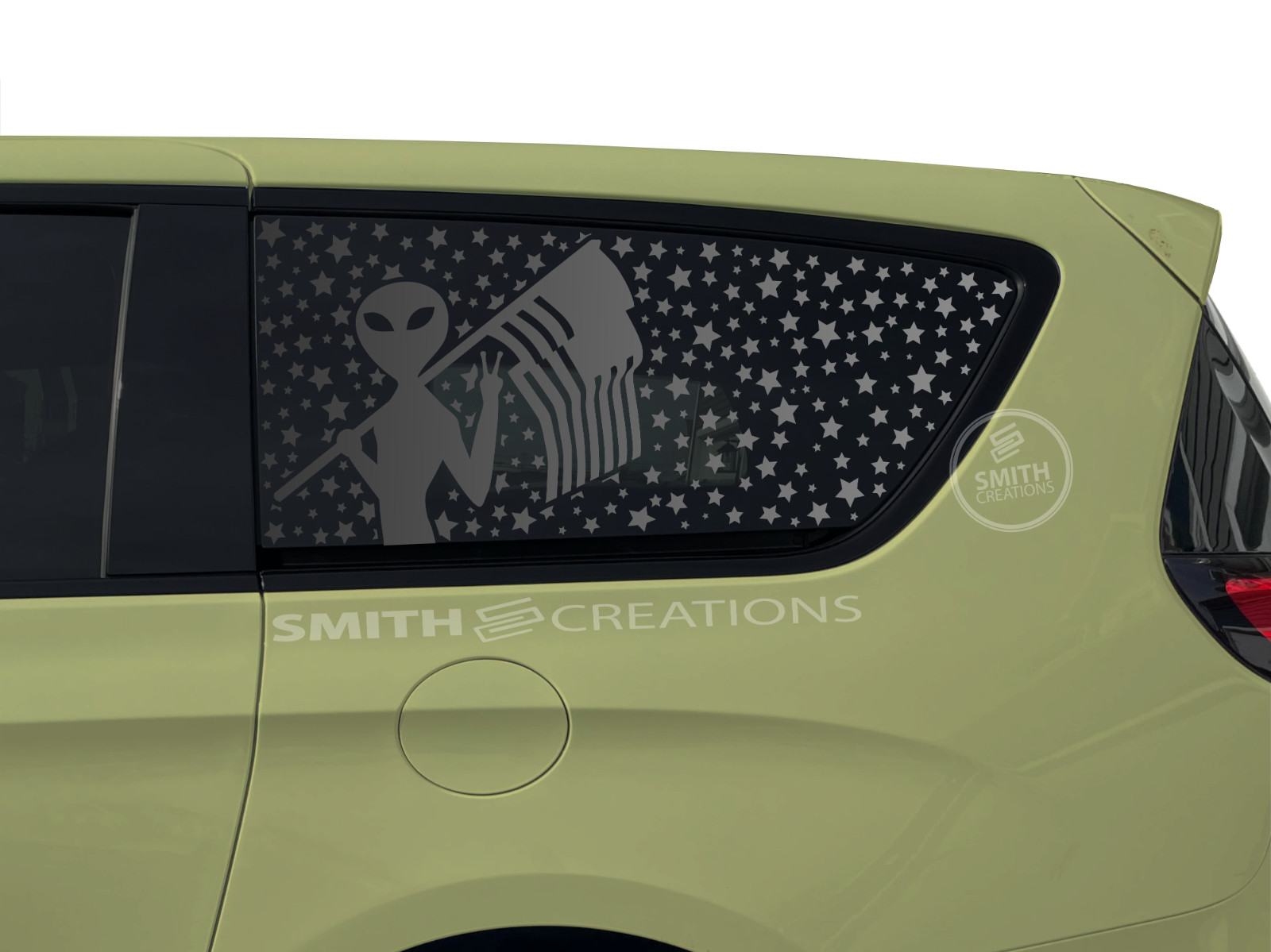 Fits 2017-2026 Chrysler Pacifica & Voyager Stars with USA Alien Window Decal