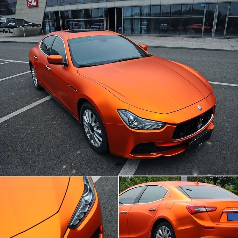 50FT x 5FT Metallic Matte Chrome Vinyl Whole Car Wrap Sticker Bubble Free Orange