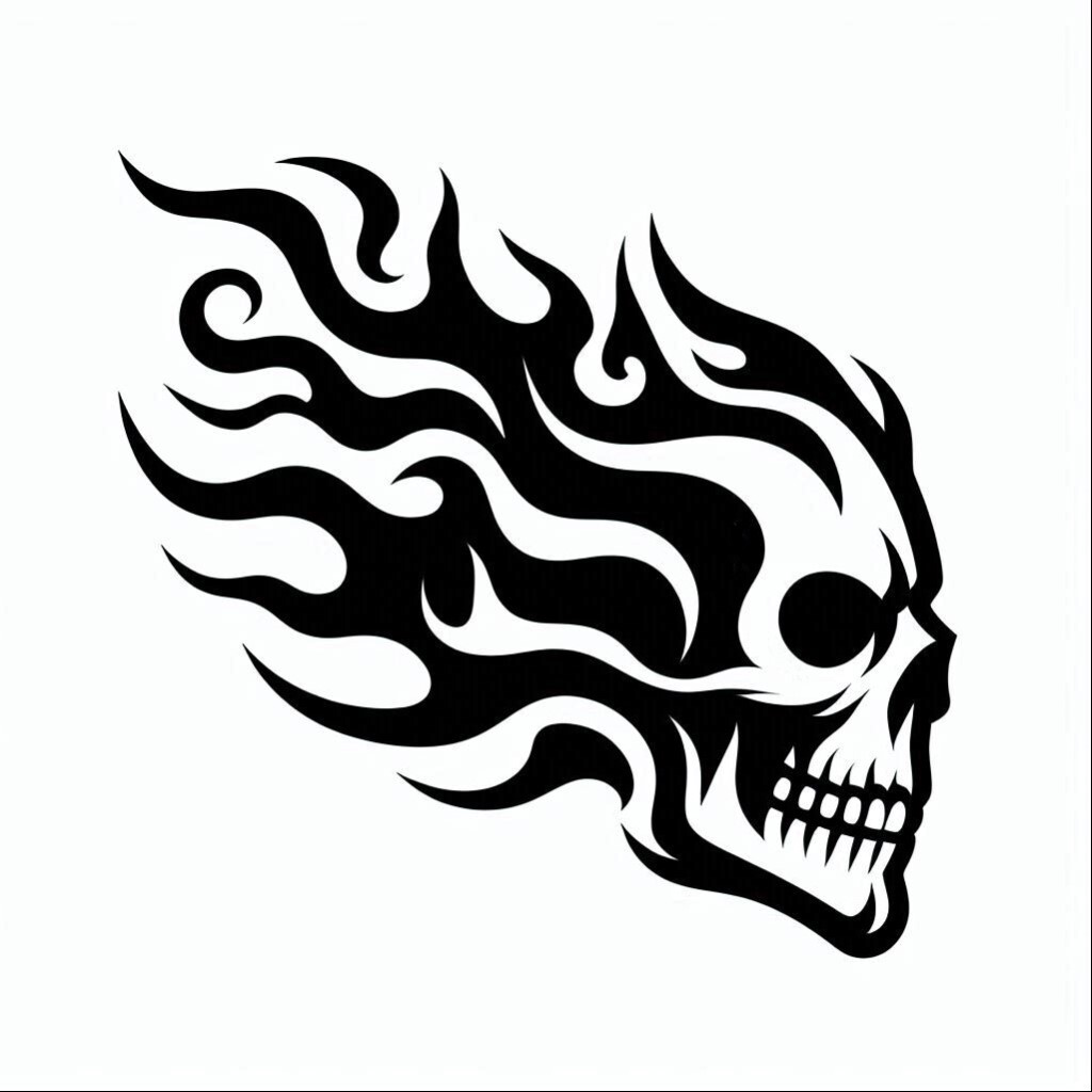 Evil Fire Skull Flames Death Head Die Cut Vinyl Sticker Decal Left Right or Pair