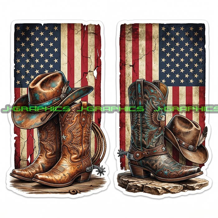 Cowgirl American Flag Patriotic Western Vinyl Decal Sticker 2 Pack J