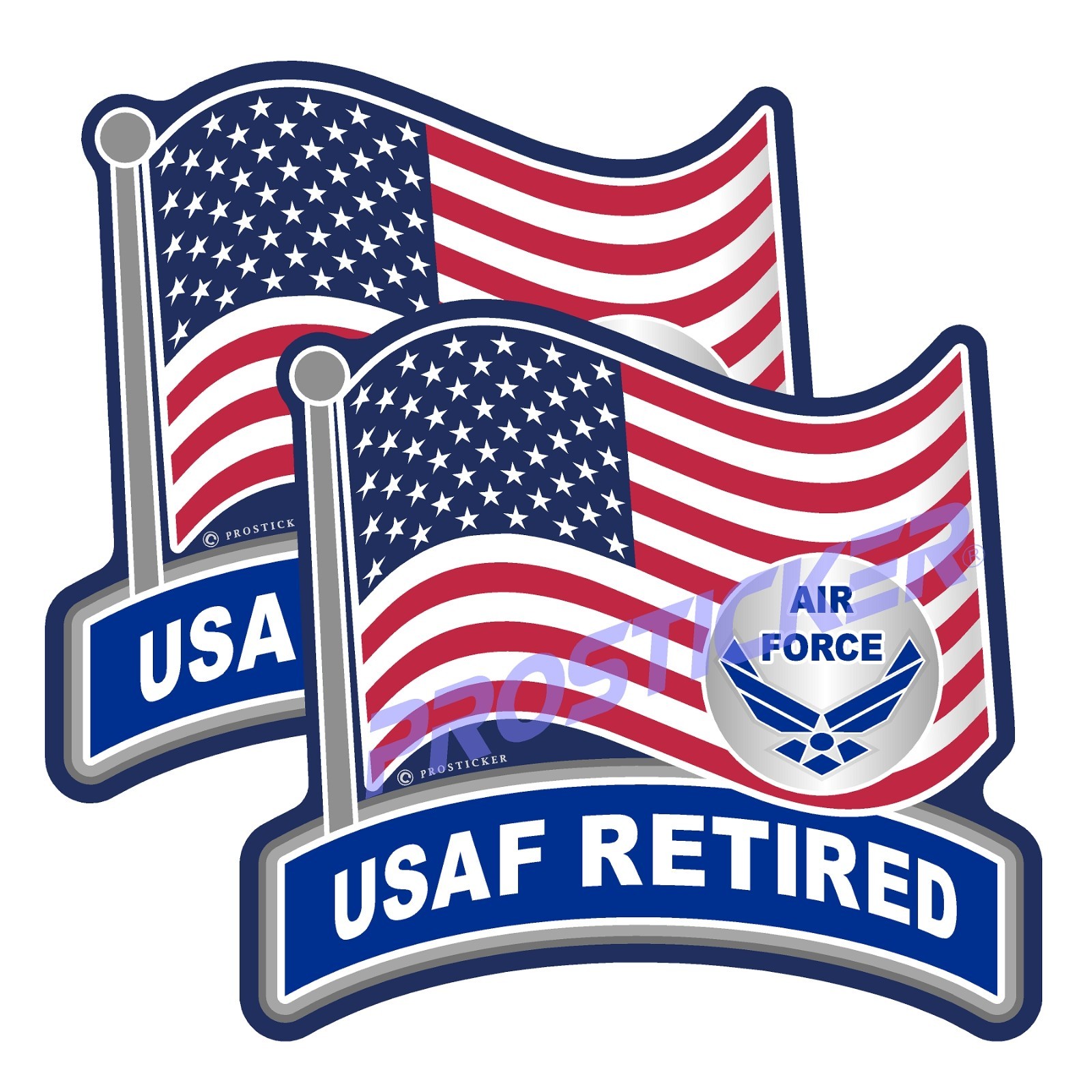 United States Air Force Retired Flag Decal (One) 3″ 2 Pack ProSticker 270 2PK