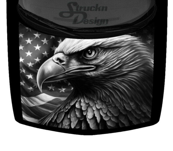 Gray Patriotic American Bald Eagle Flag Truck Hood Wrap Vinyl Car Graphic Decal