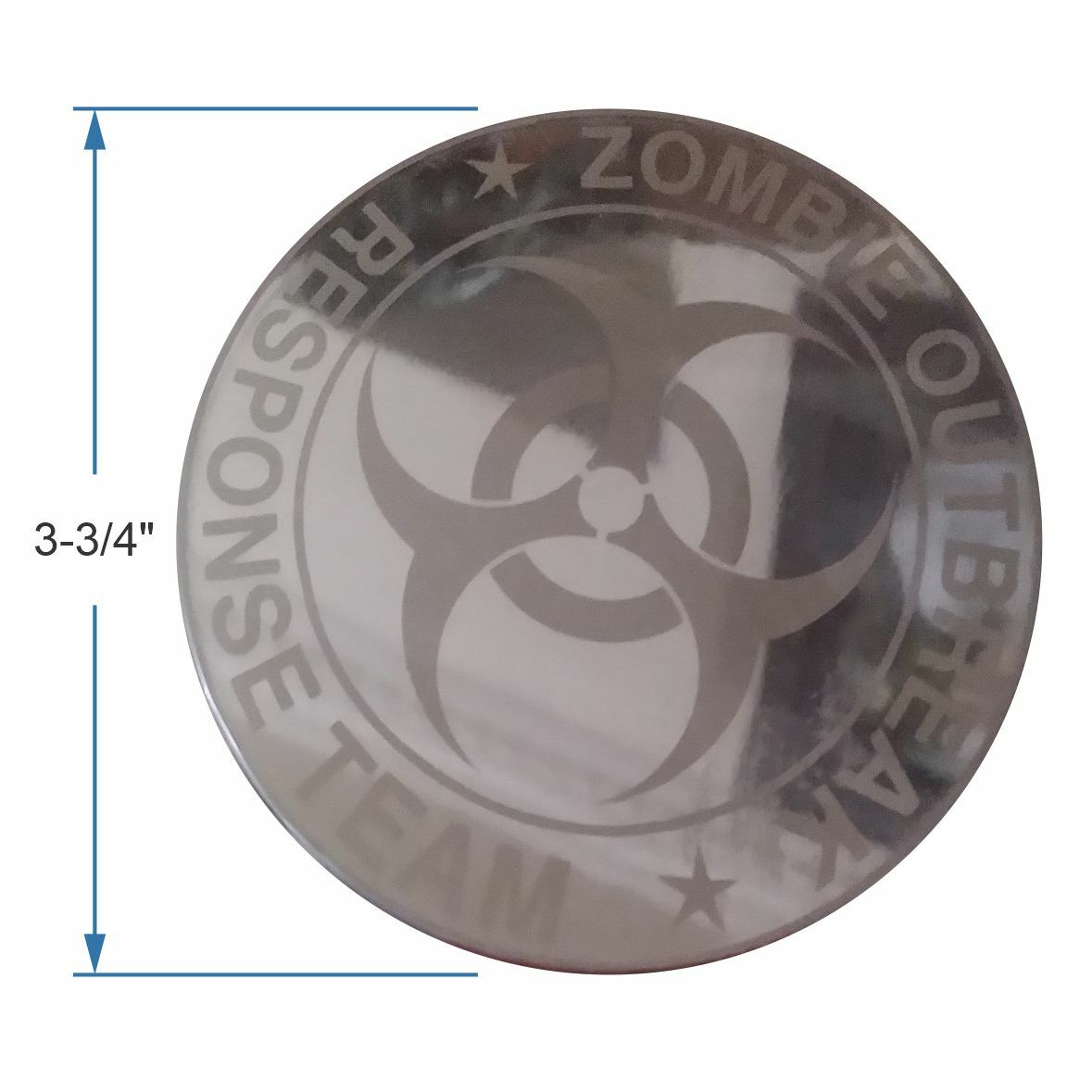 Zombie Outbreak – 3-3/4″ Round Emblem Decal – 3D badge – Stainless Steel