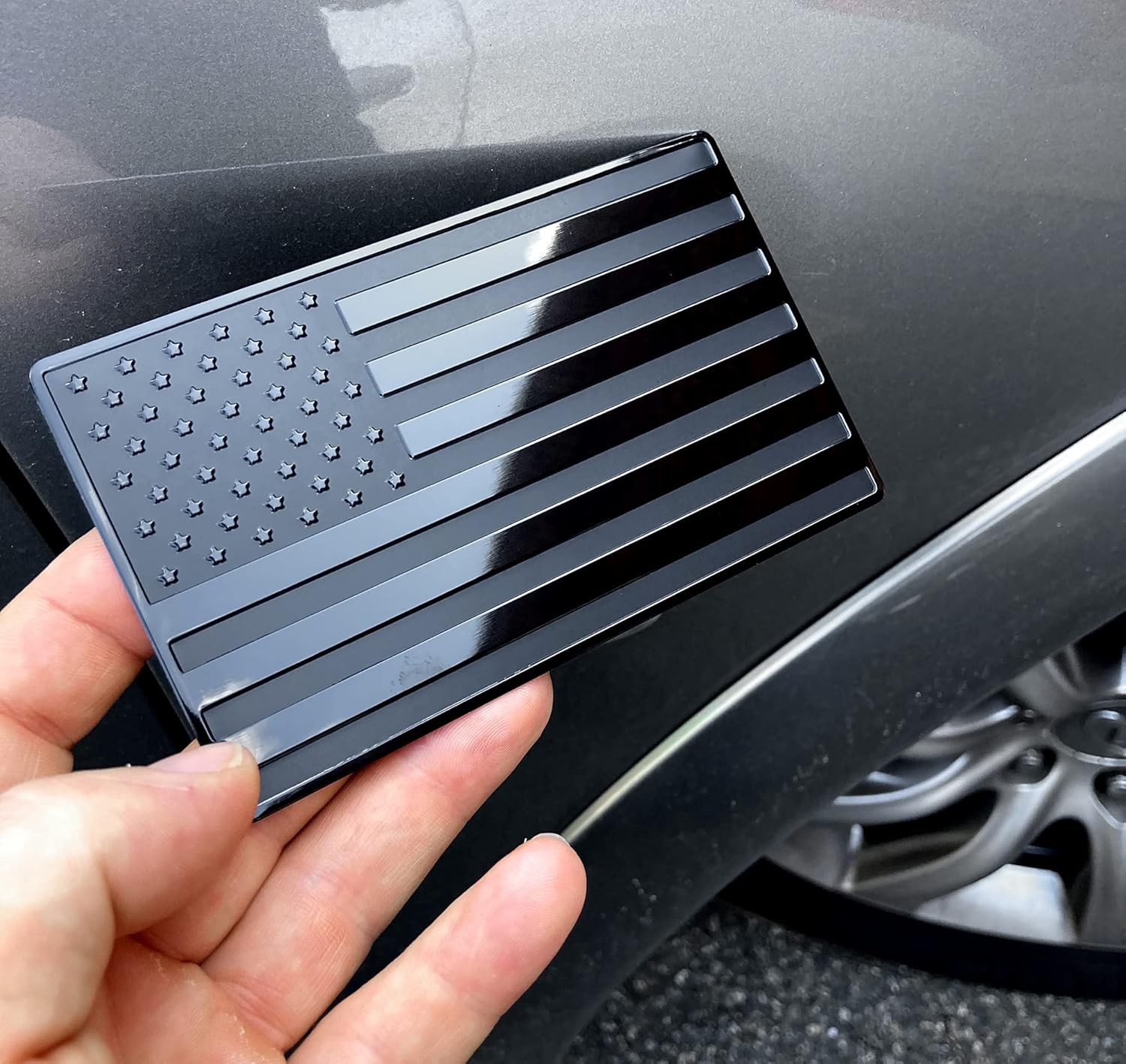 LFPartS USA Embossed Stainless Steel Metal Flag for 5"x3", Black