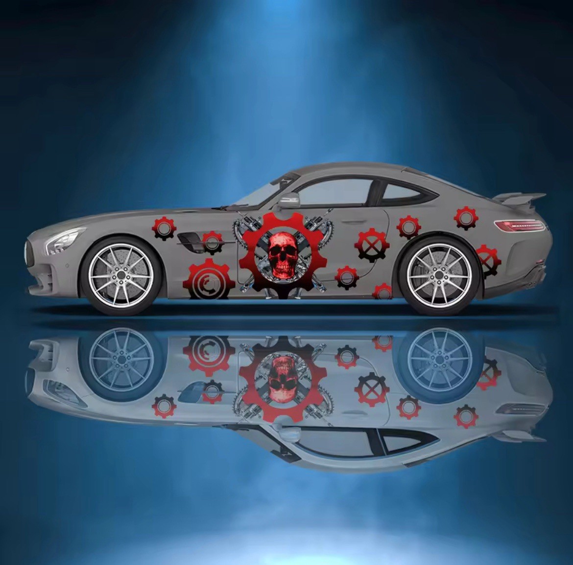 Skull ink tire prints Car Side Sticker Vinyl ; Decals COMES WITH Both Sides