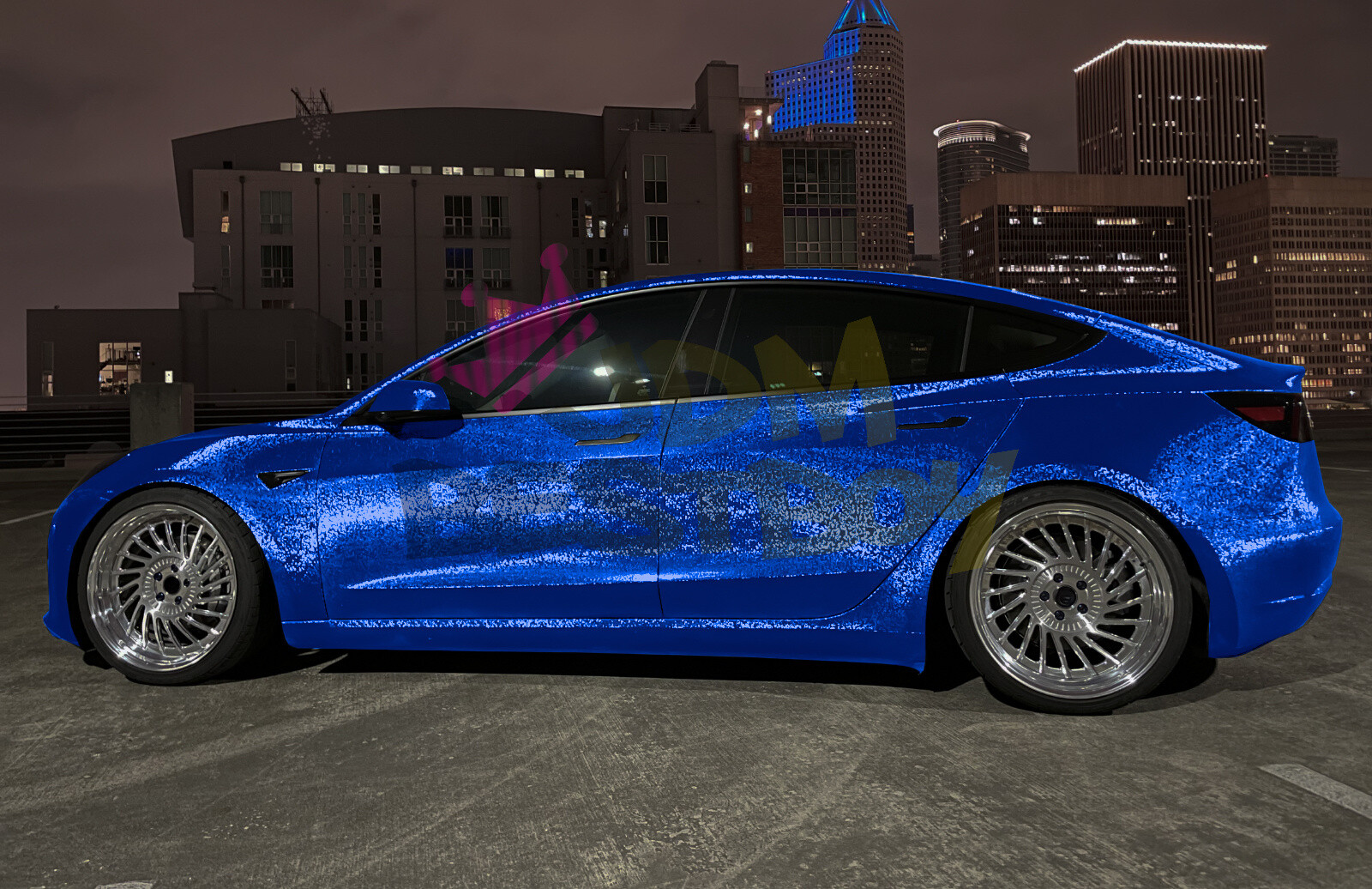 PET Damascus Steel Forged Carbon Fiber Royal Blue Car Vinyl Wrap Decal Sticker