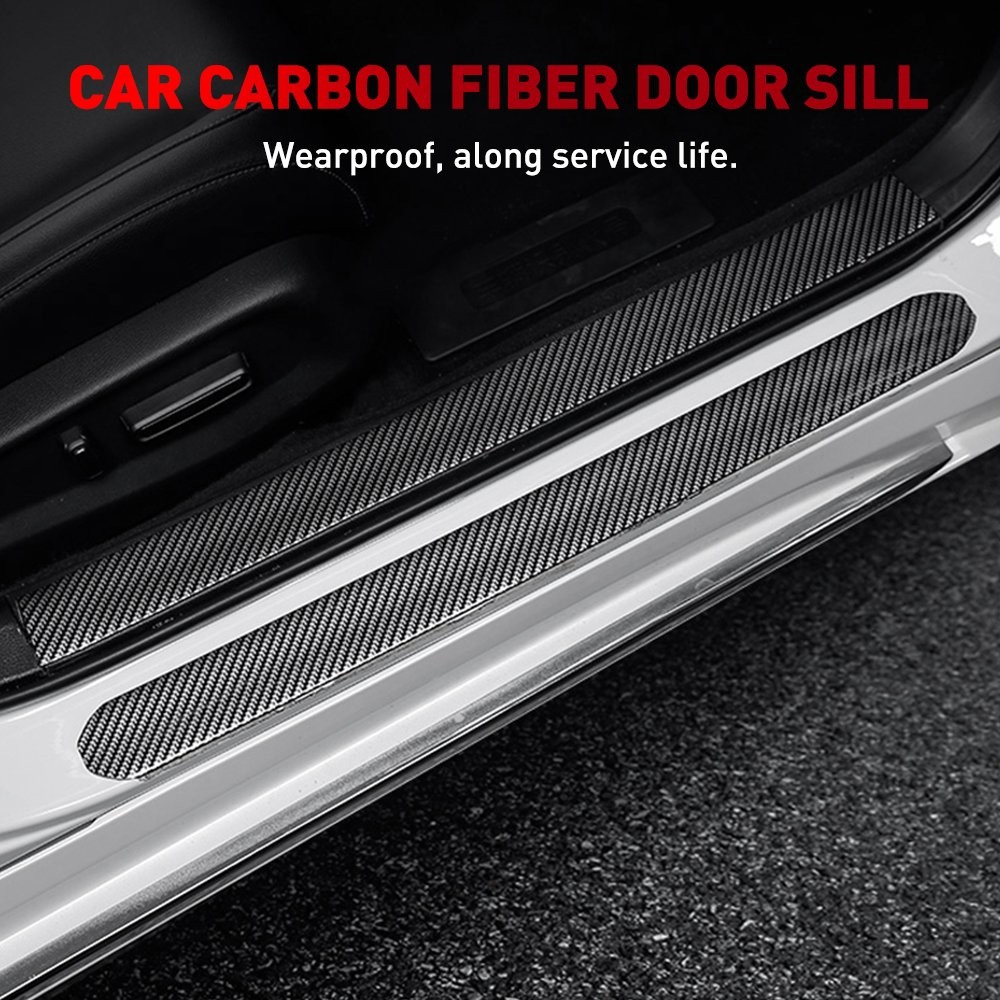 AUXITO Carbon Fiber Vinyl Car Door Sill Scuff Cover Plate Sticker Protector EOA