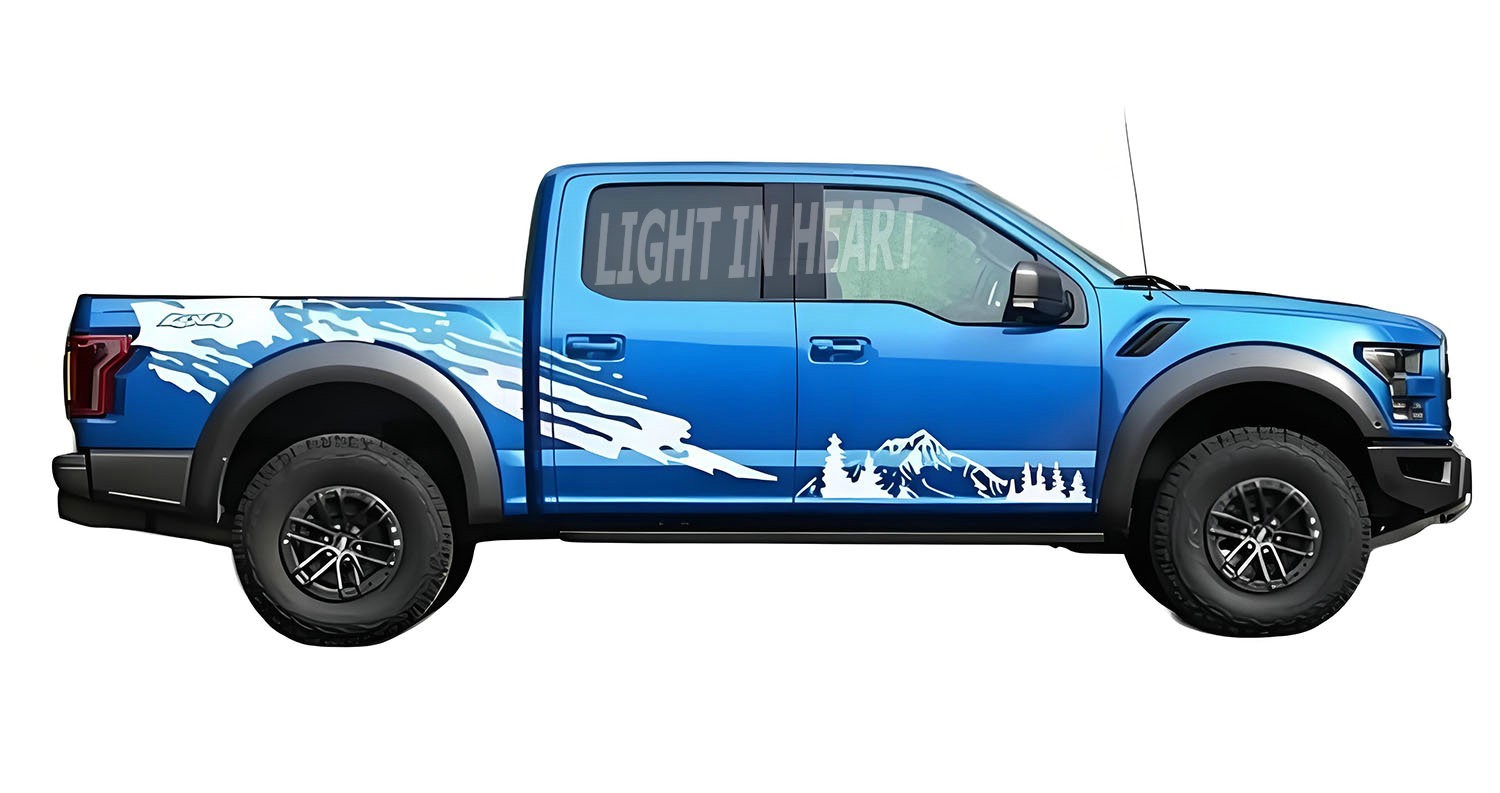 Fit For Ford Raptor F-150 Graphics Mountain Sticker Distorted Stripe Trunk Decal